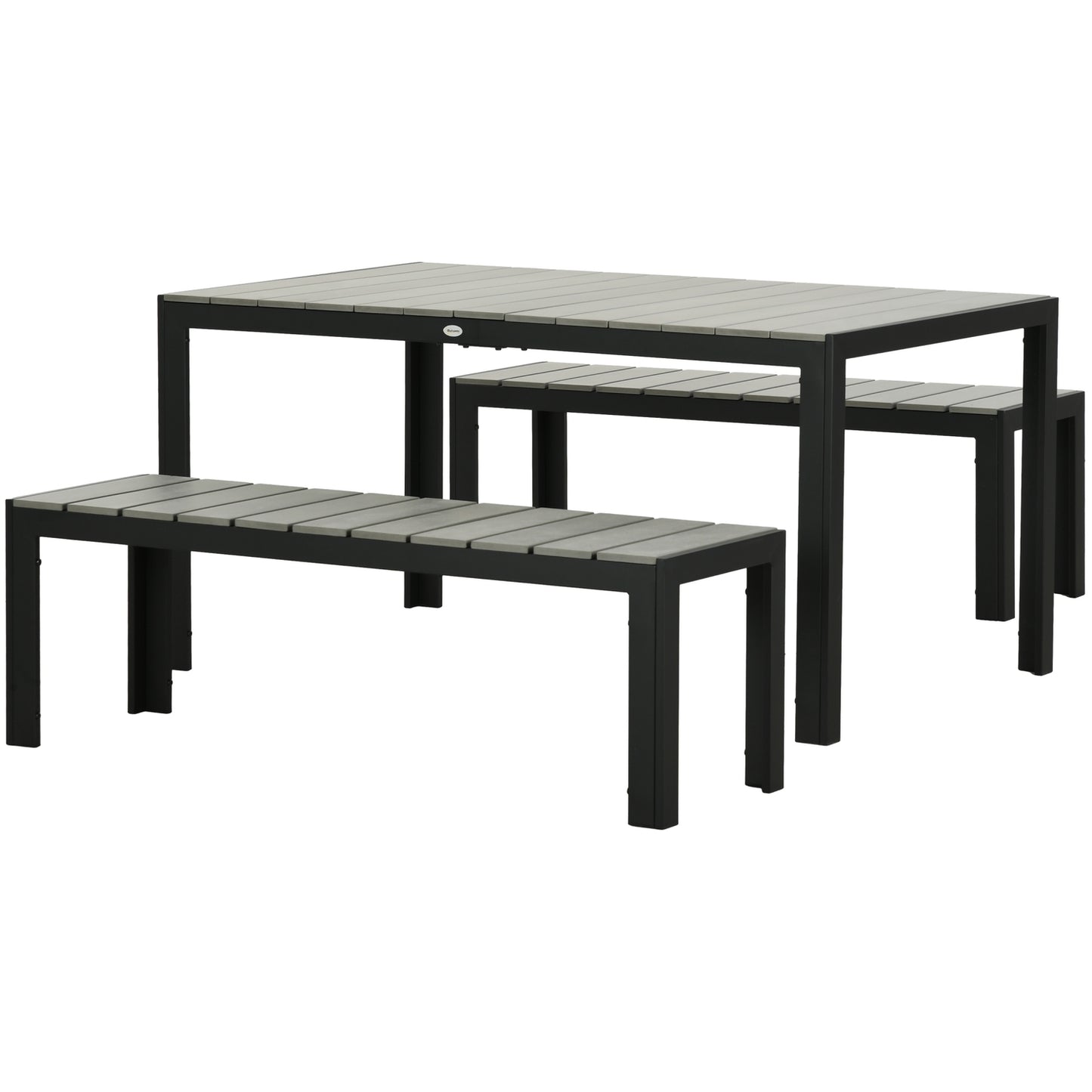 3-piece steel garden set - 2 benches and table, grey
