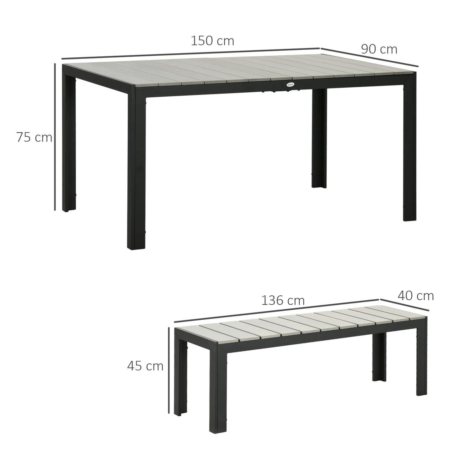 3-piece steel garden set - 2 benches and table, grey