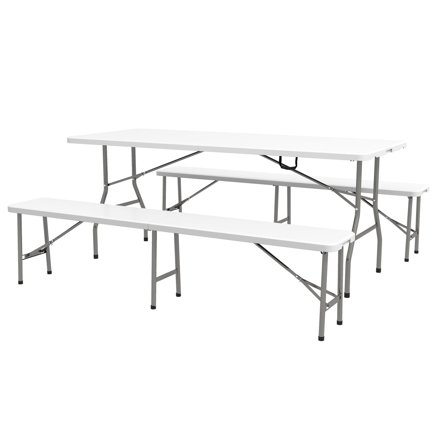 3-piece beer table set with benches, 6 seats, white HDPE