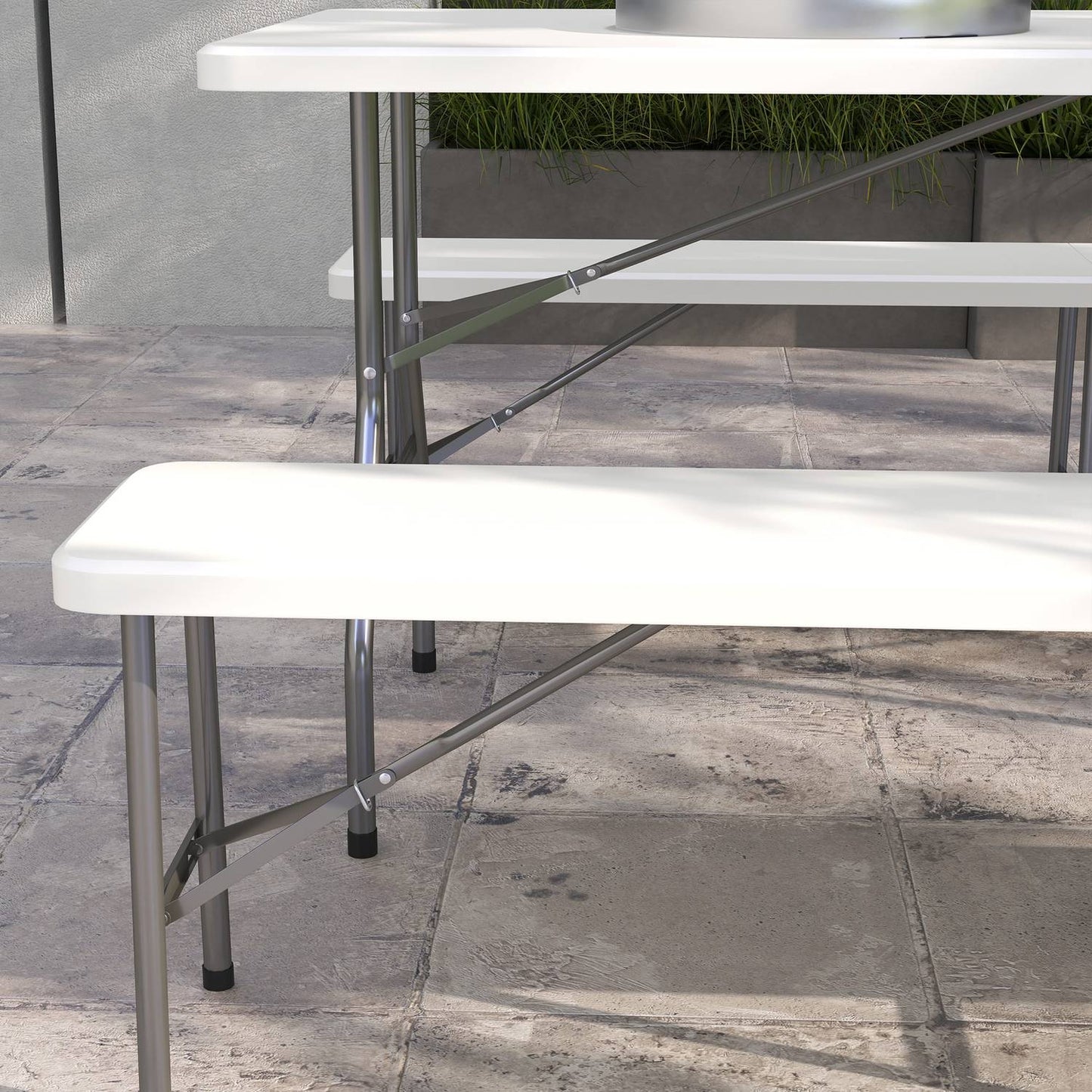 3-piece beer table set with benches, 6 seats, white HDPE