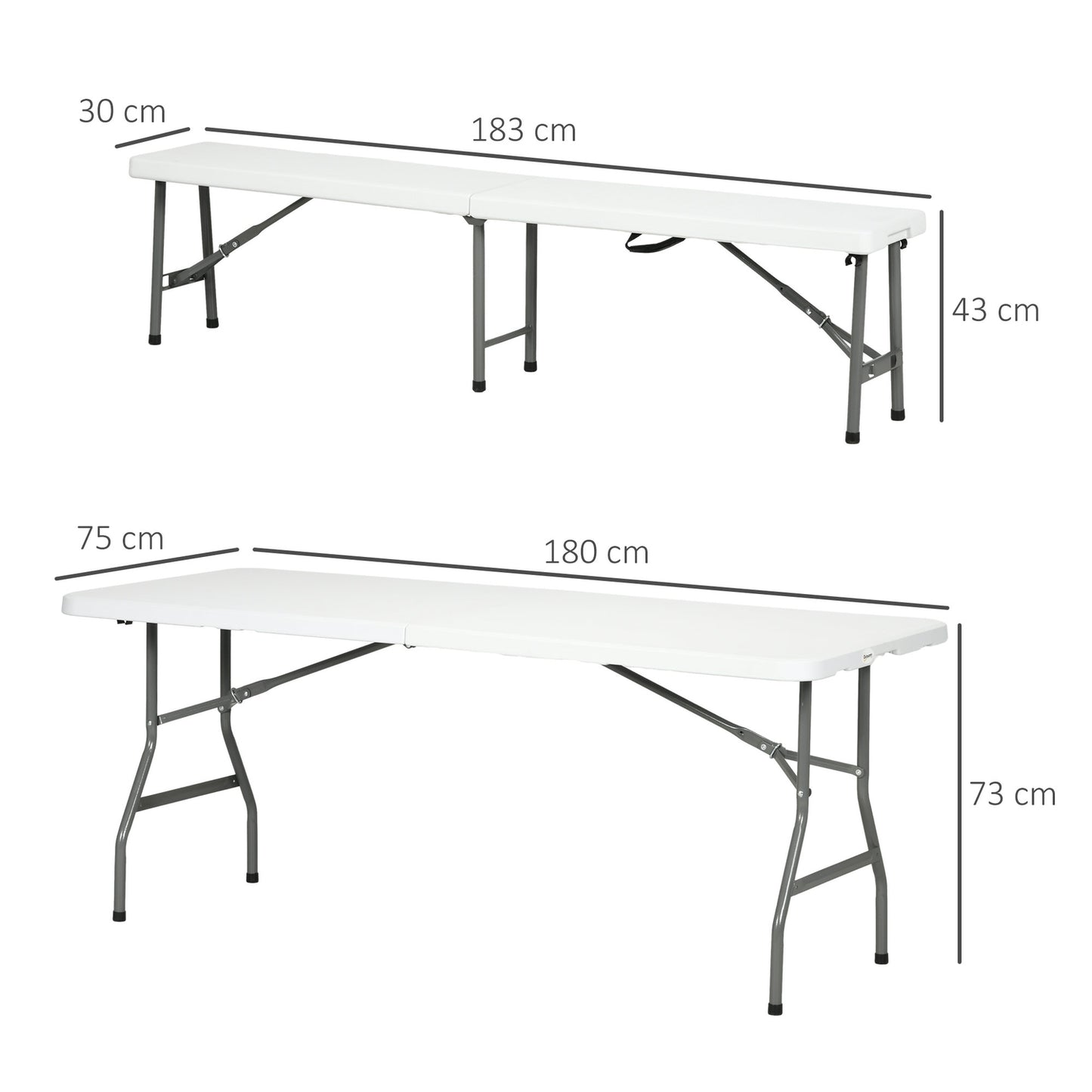 3-piece beer table set with benches, 6 seats, white HDPE