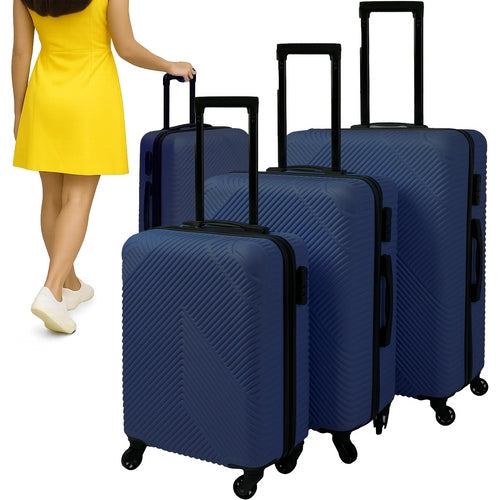 3-Piece Navy Blue Luggage Set – Hard Shell, Spinner Wheels