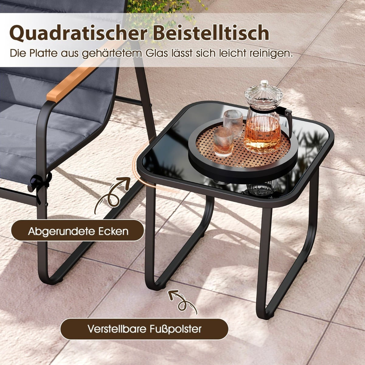3-Piece Outdoor Bistro Set with Cushions & Glass Table
