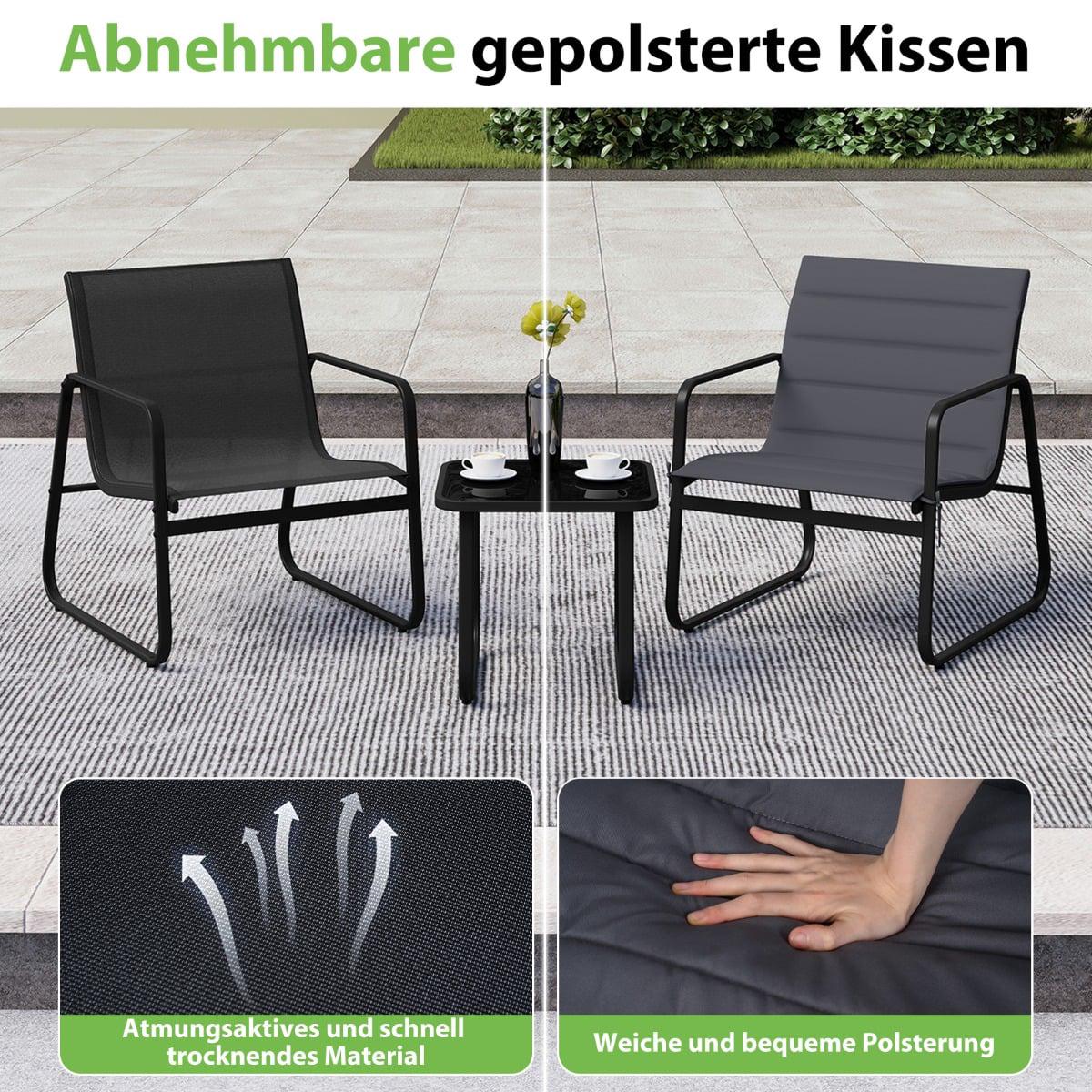 3-Piece Outdoor Bistro Set with Cushions, Grey