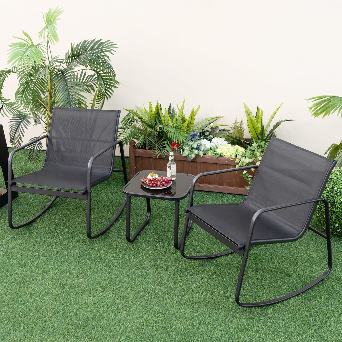 3-Piece Outdoor Bistro Set with Rocking Chairs & Table