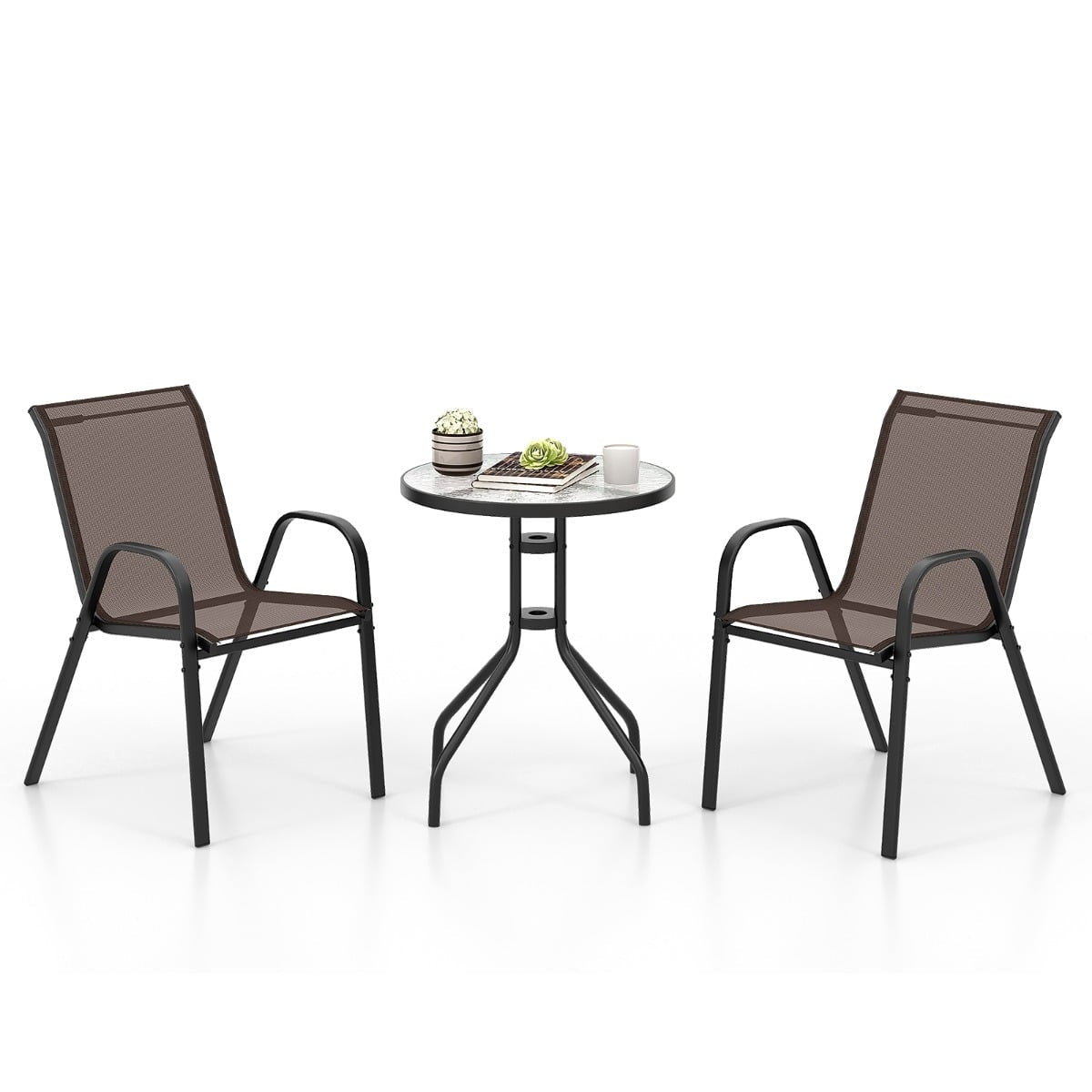 3-Piece Outdoor Bistro Set with Table & Stackable Chairs