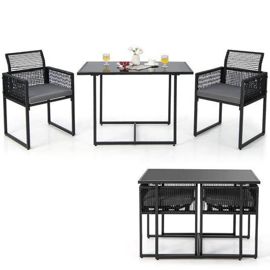 3 Piece Outdoor Dining Set with Folding Backrest & Seat Cushion Patio Furniture Set