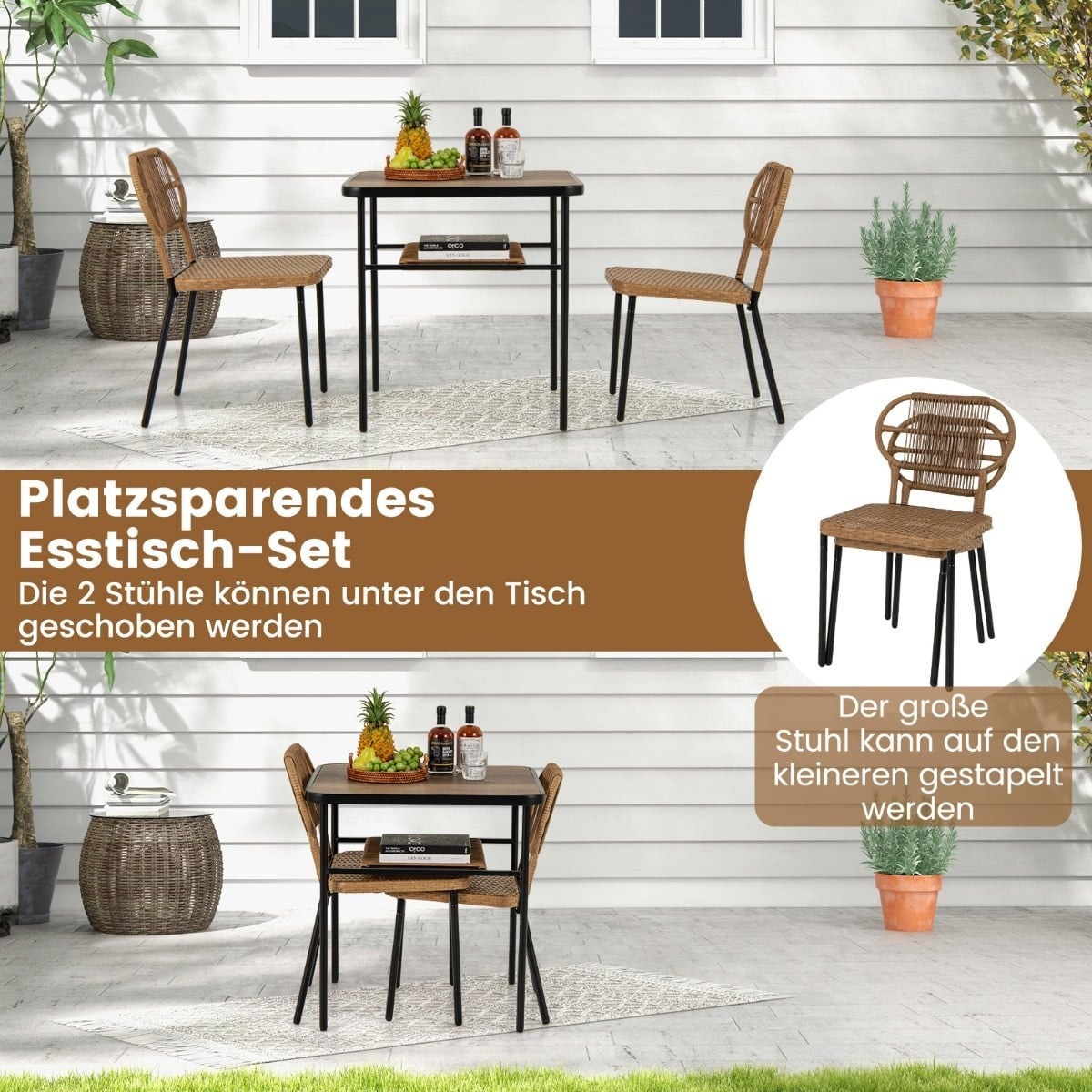 3-Piece Outdoor Rattan Furniture Set with Table