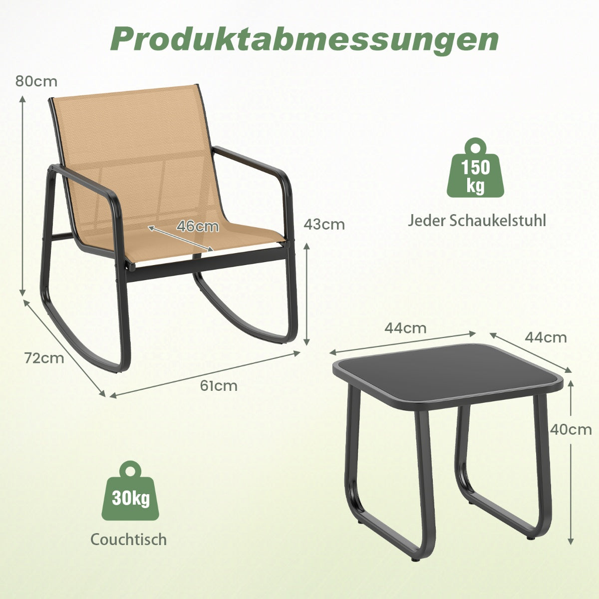 3-Piece Outdoor Rocking Furniture Set with Table & Chairs
