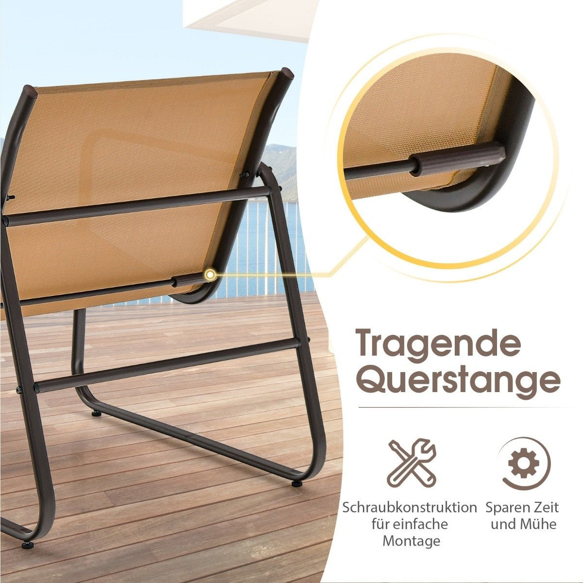 3 Piece Patio Conversation Set Outdoor Metal Chair and Table Set Brown