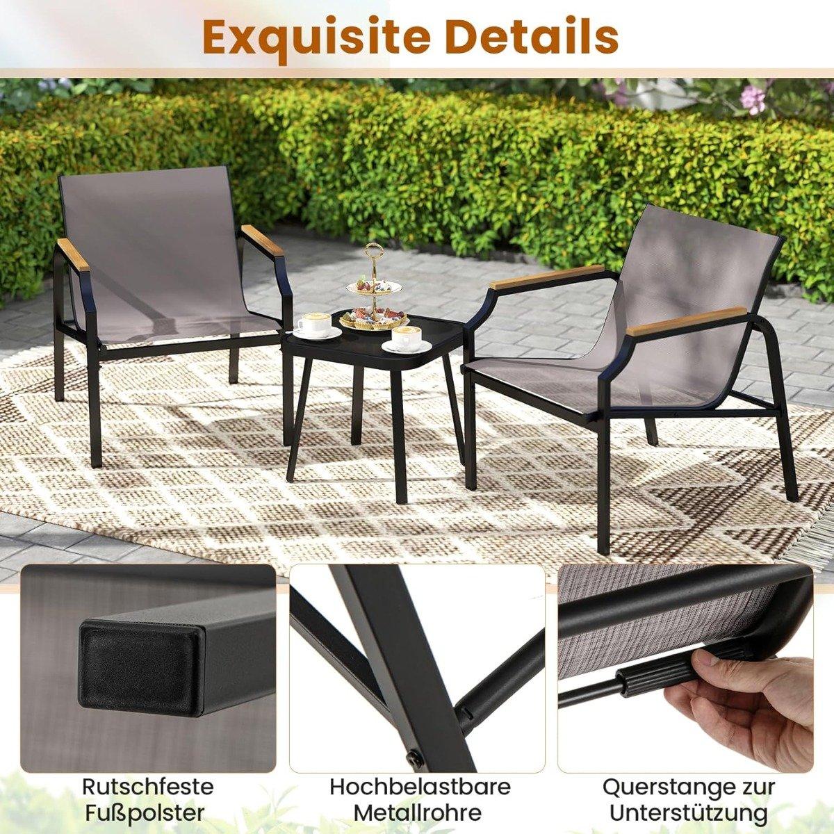 3-Piece Patio Set with Chairs & Table – Metal Frame