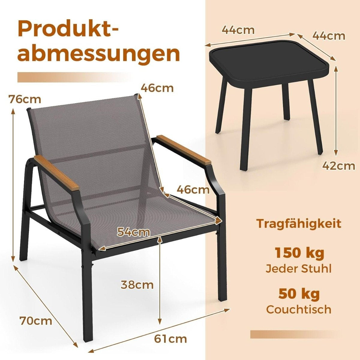 3-Piece Patio Set with Chairs & Table – Metal Frame