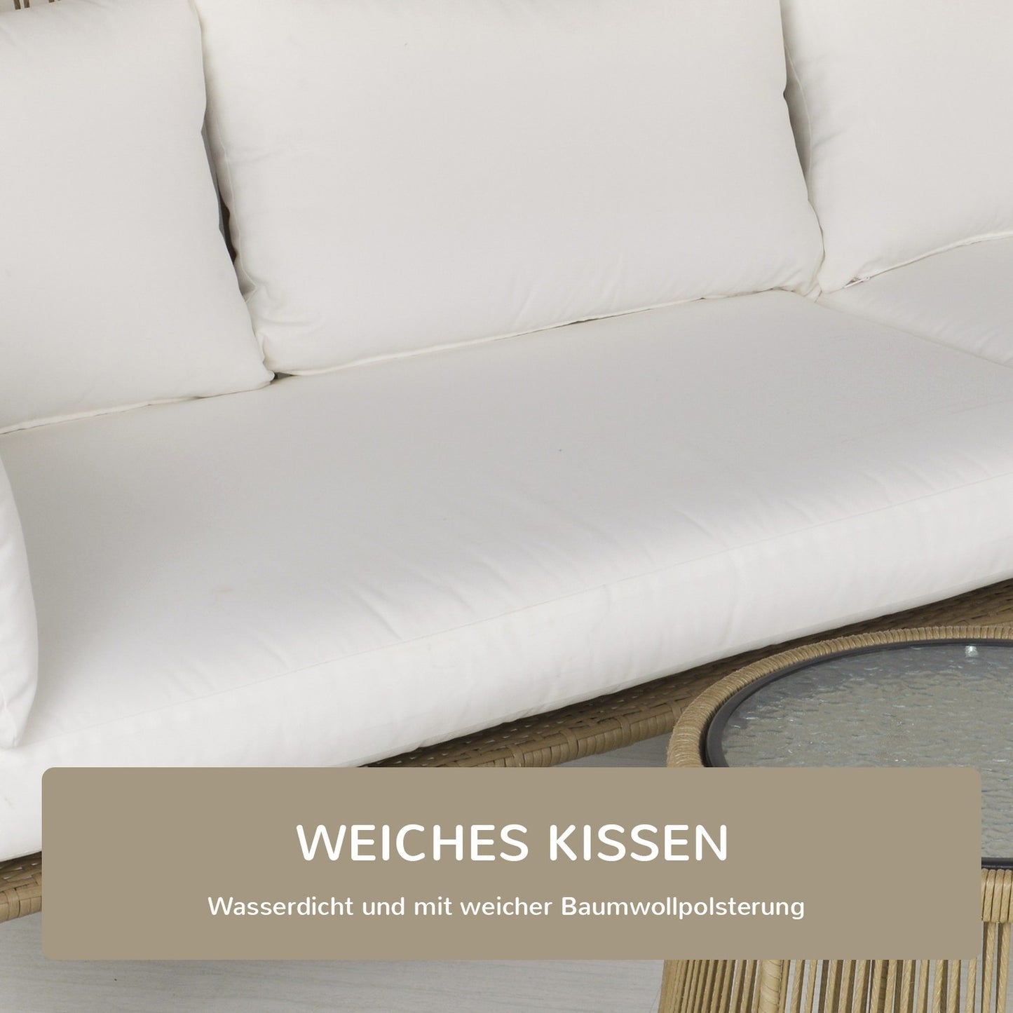 Rattan garden furniture, sofa with chaise longue and table