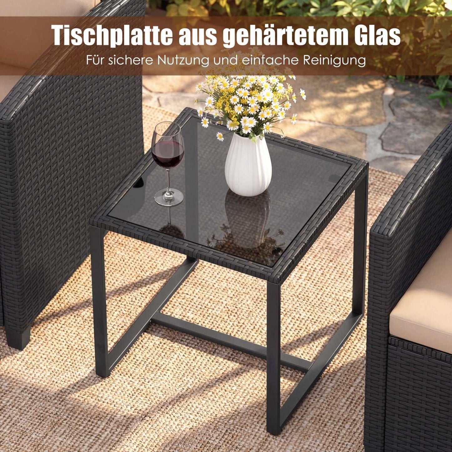 3-Piece Rattan Outdoor Furniture Set with Cushions