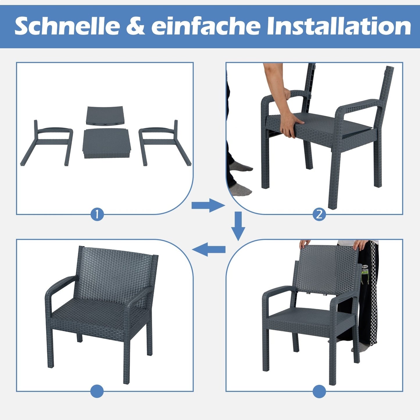 3-Piece Rattan Patio Set – Weatherproof, Grey