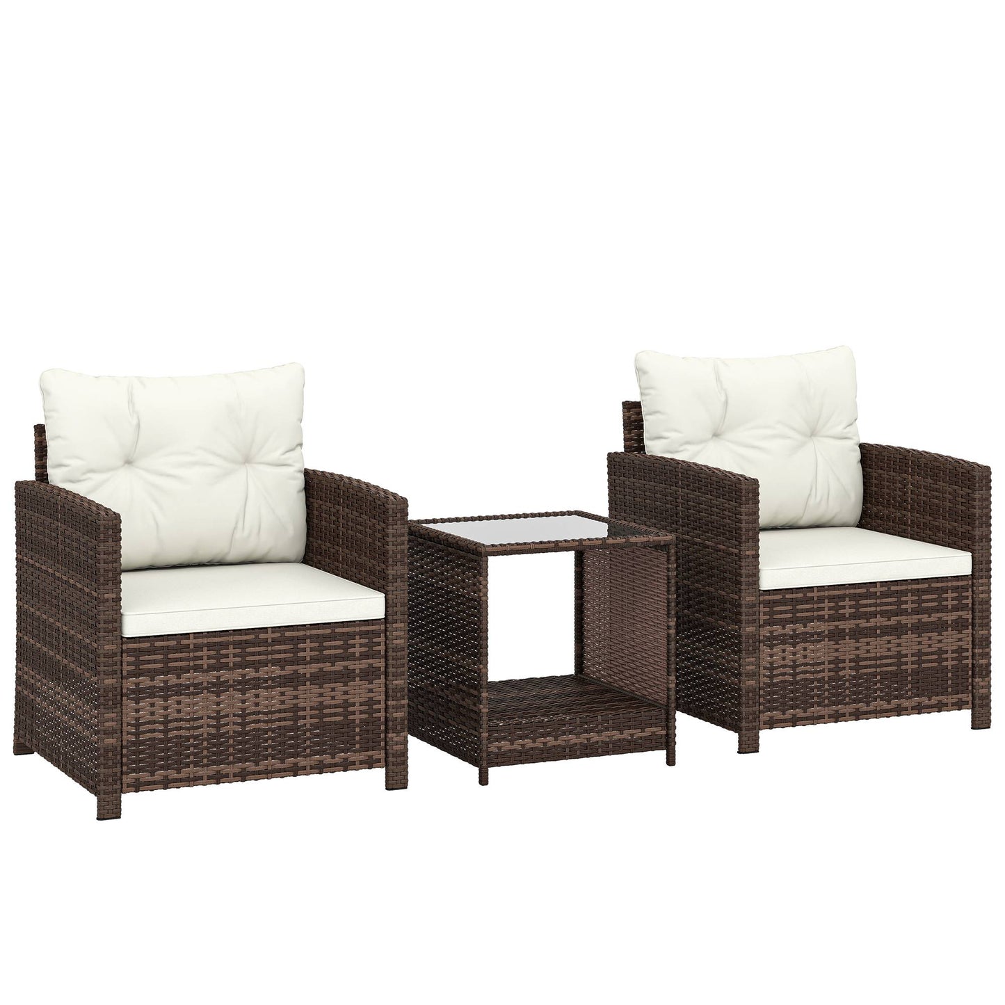3-Piece Rattan Patio Set with Cushions and Glass Table