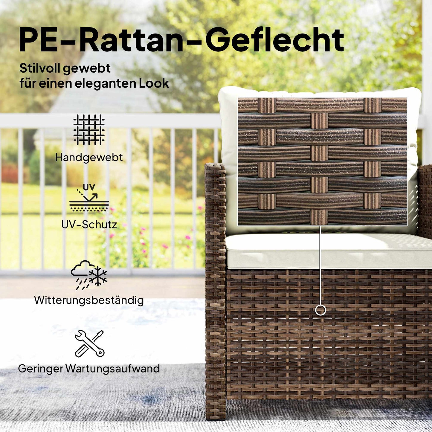 3-Piece Rattan Patio Set with Cushions and Glass Table