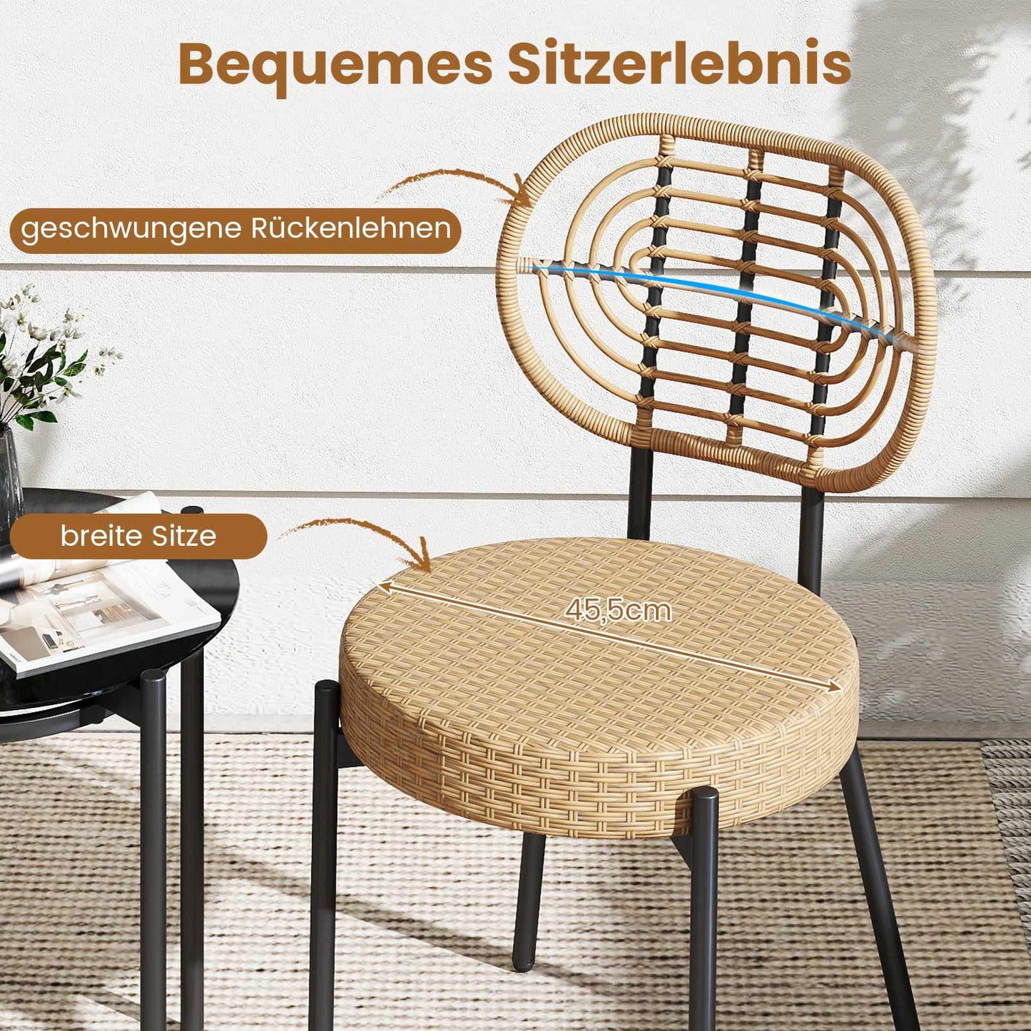 3-Piece Rattan Patio Set with Glass Table, Brown