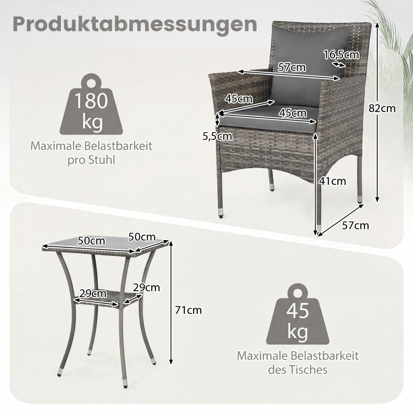 3-Piece Rattan Patio Set with Glass Table and Chairs