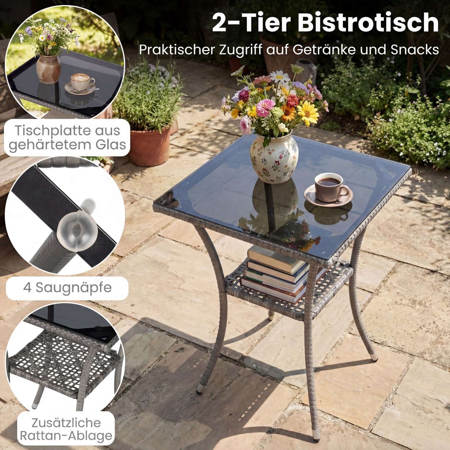 3-Piece Rattan Patio Set with Glass Table and Chairs