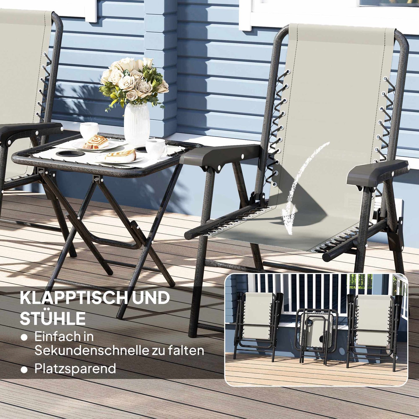 3-Piece Steel Bistro Set, Foldable, Dark Grey