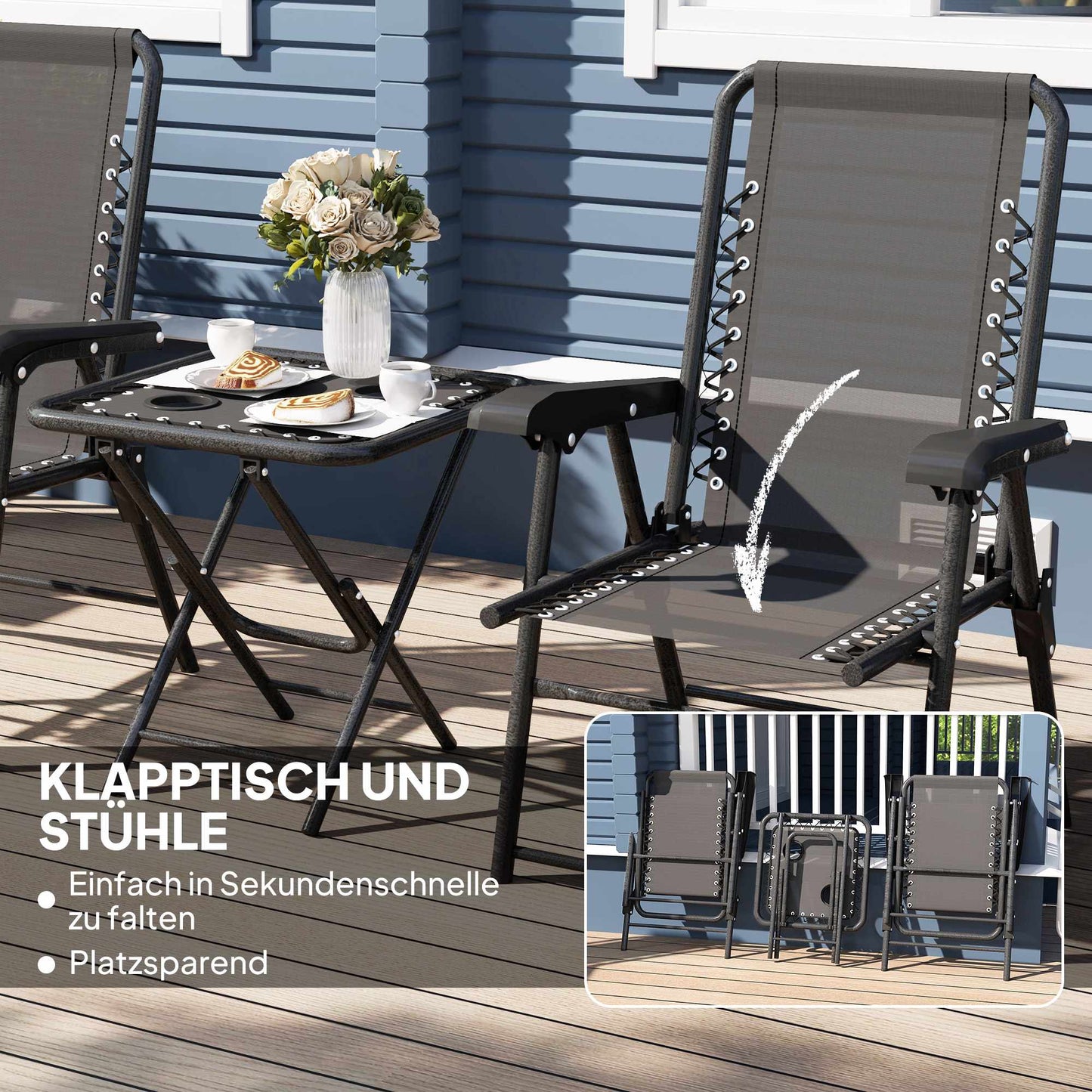 3-Piece Steel Bistro Set, Foldable, Weatherproof, Black