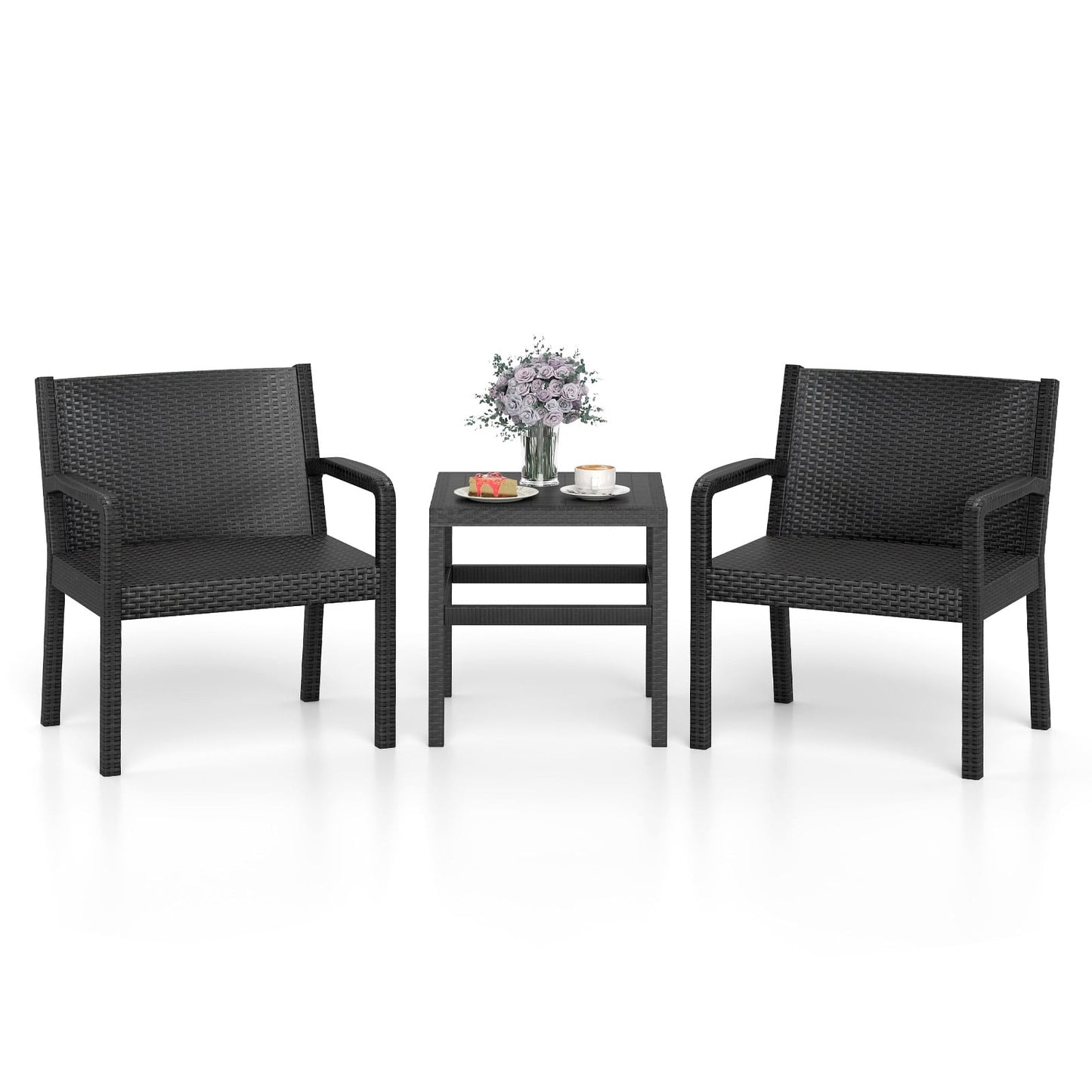 3-Piece Weatherproof Rattan Patio Set with Table, Black
