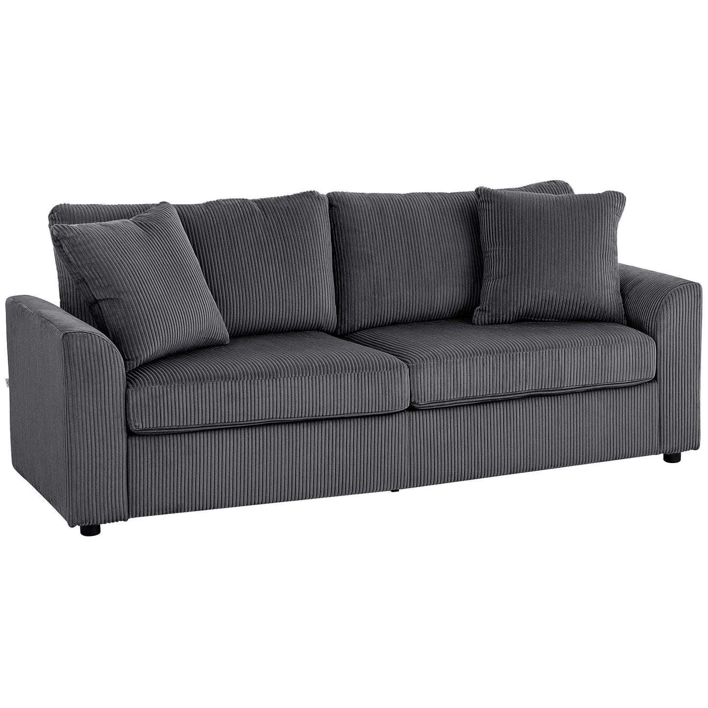 3-Seater Cord Sofa with Cushions, 212 cm, Dark Grey