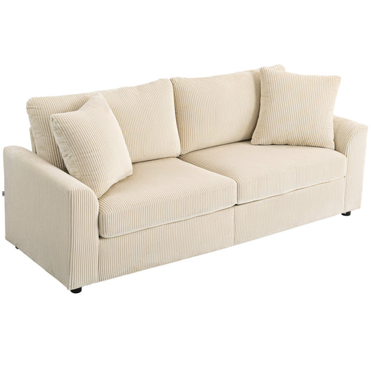 3-Seater Cord Sofa with Cushions, Cream White, 212 cm