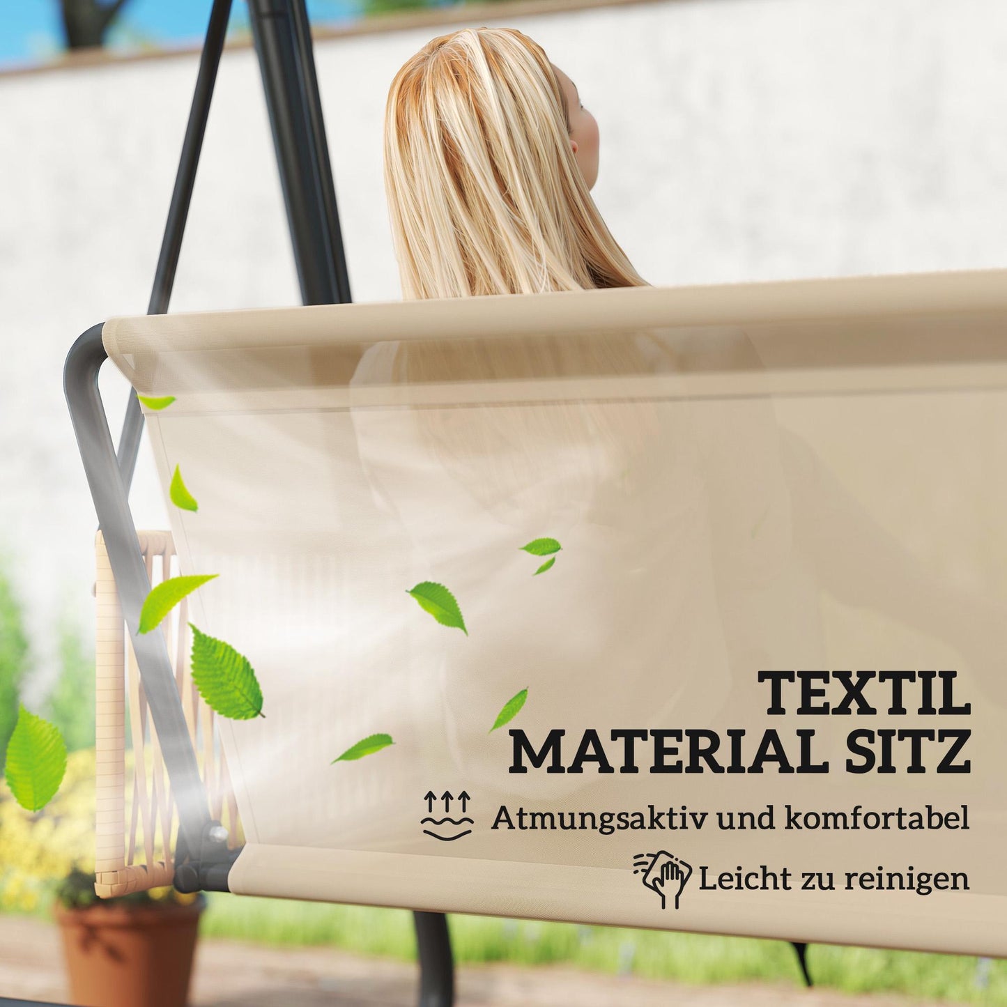 3-Seater Garden Swing with Adjustable Canopy, Breathable Cushions