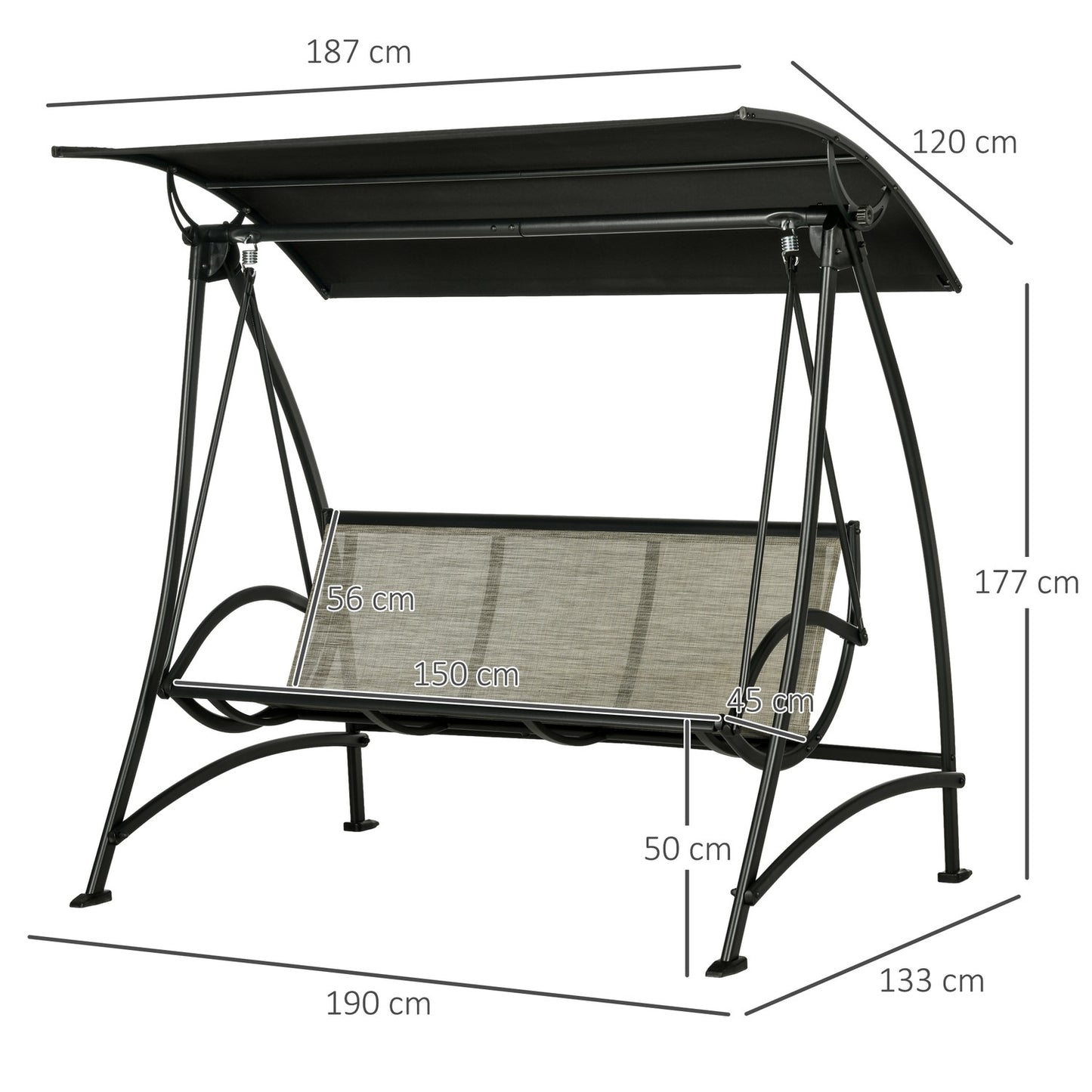 3-seater garden swing bench, UV protection, adjustable canopy