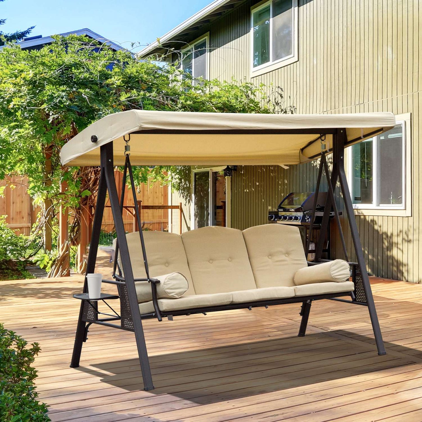 Garden swing with canopy, 3-seater, metal and polyester