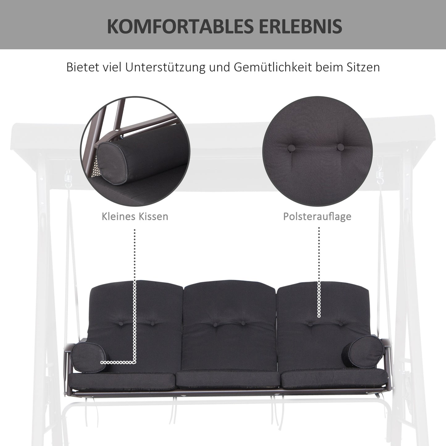 3-seat garden swing with canopy and cushions, black metal