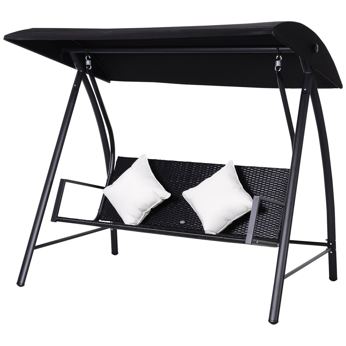 3-seat black poly rattan swing with cushion - 360 kg capacity