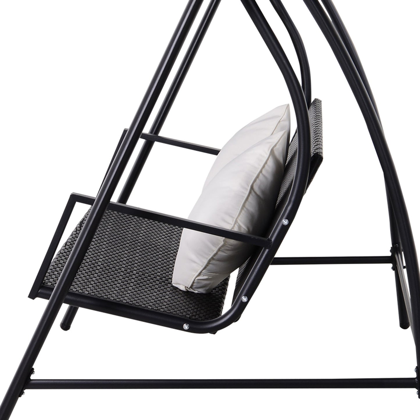 3-seat black poly rattan swing with cushion - 360 kg capacity