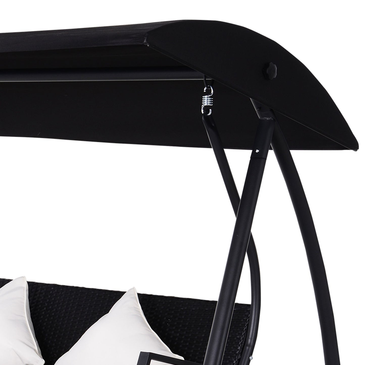 3-seat black poly rattan swing with cushion - 360 kg capacity