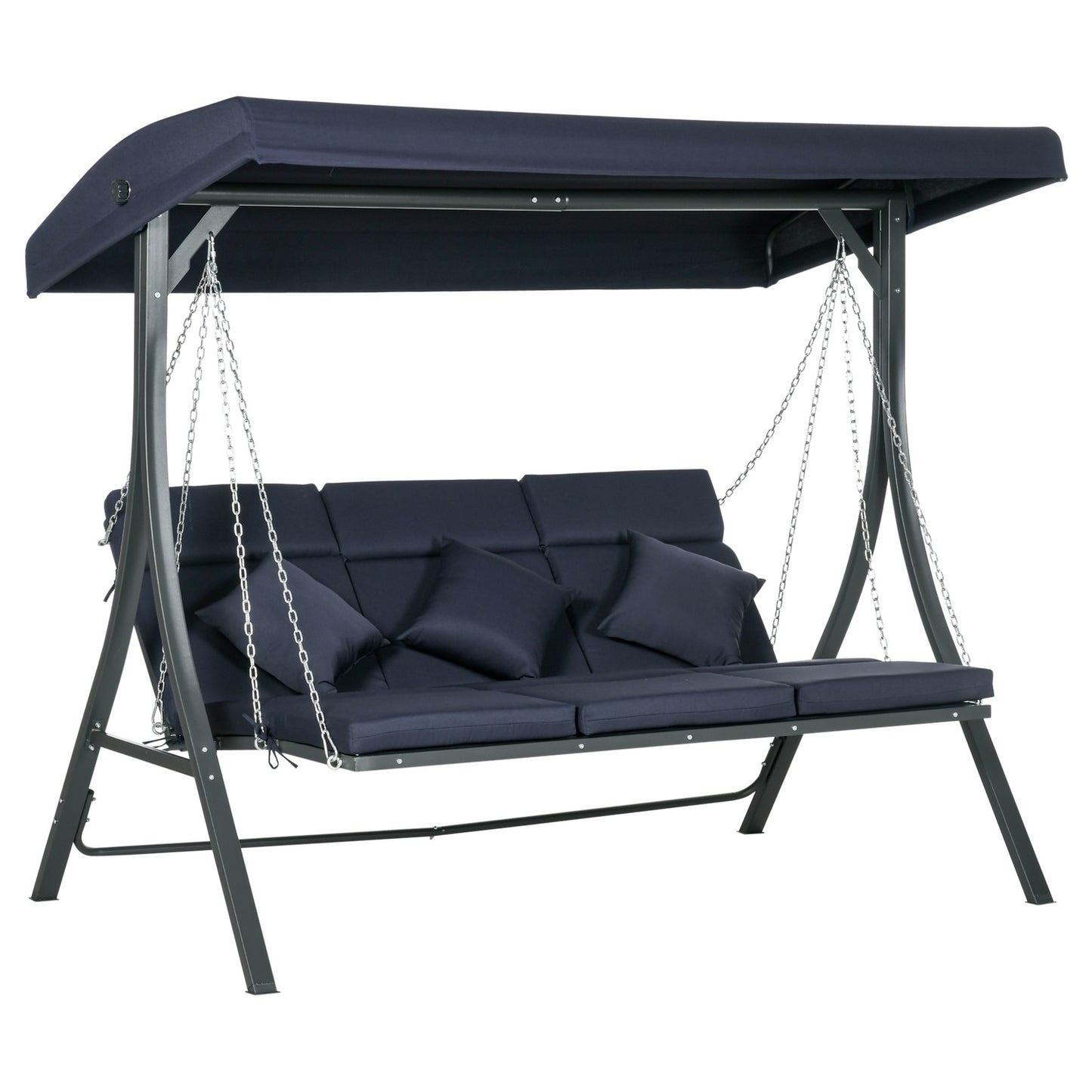 3-seat garden swing, adjustable canopy and cushions, capacity 270 kg