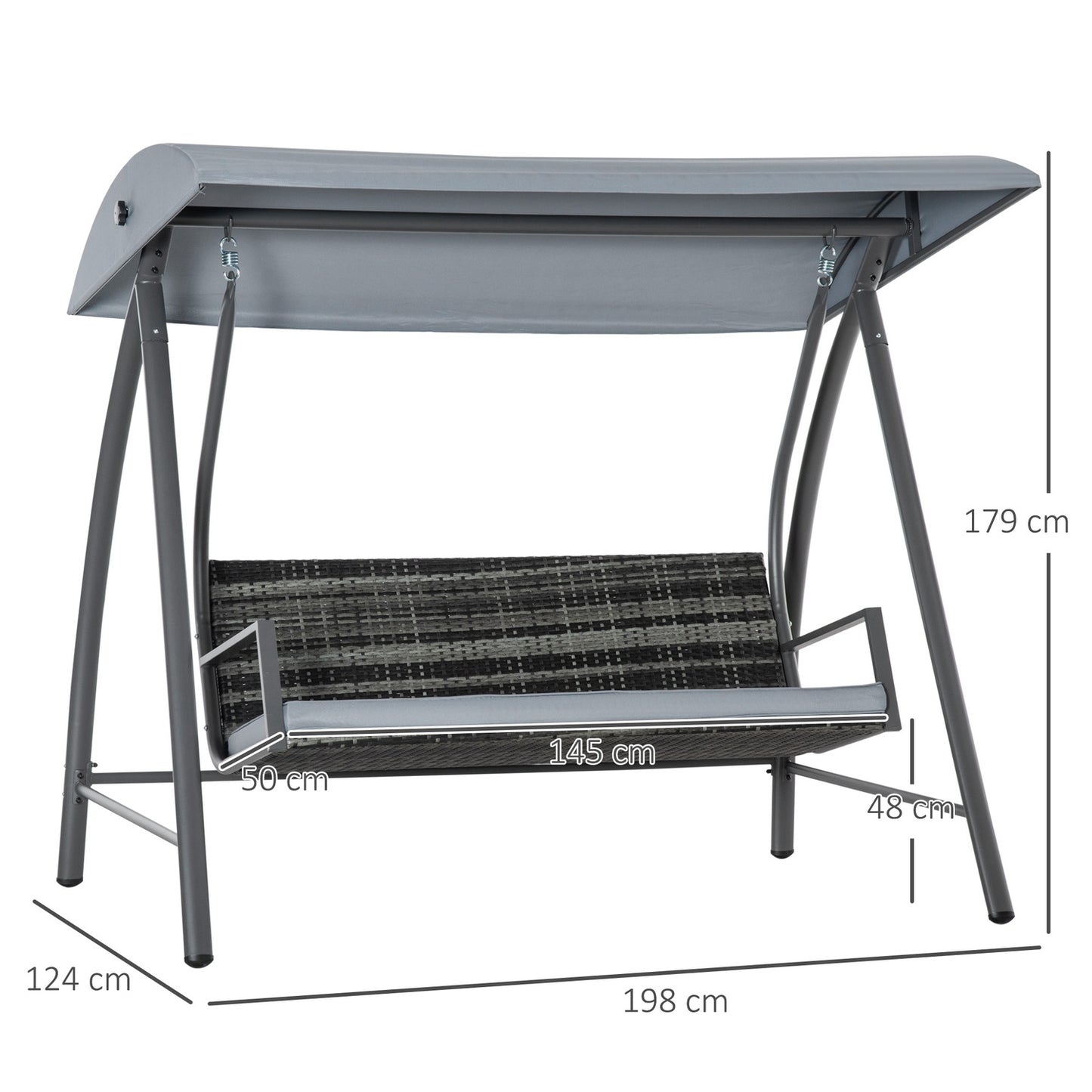 3-seat gray polyrattan garden swing with canopy