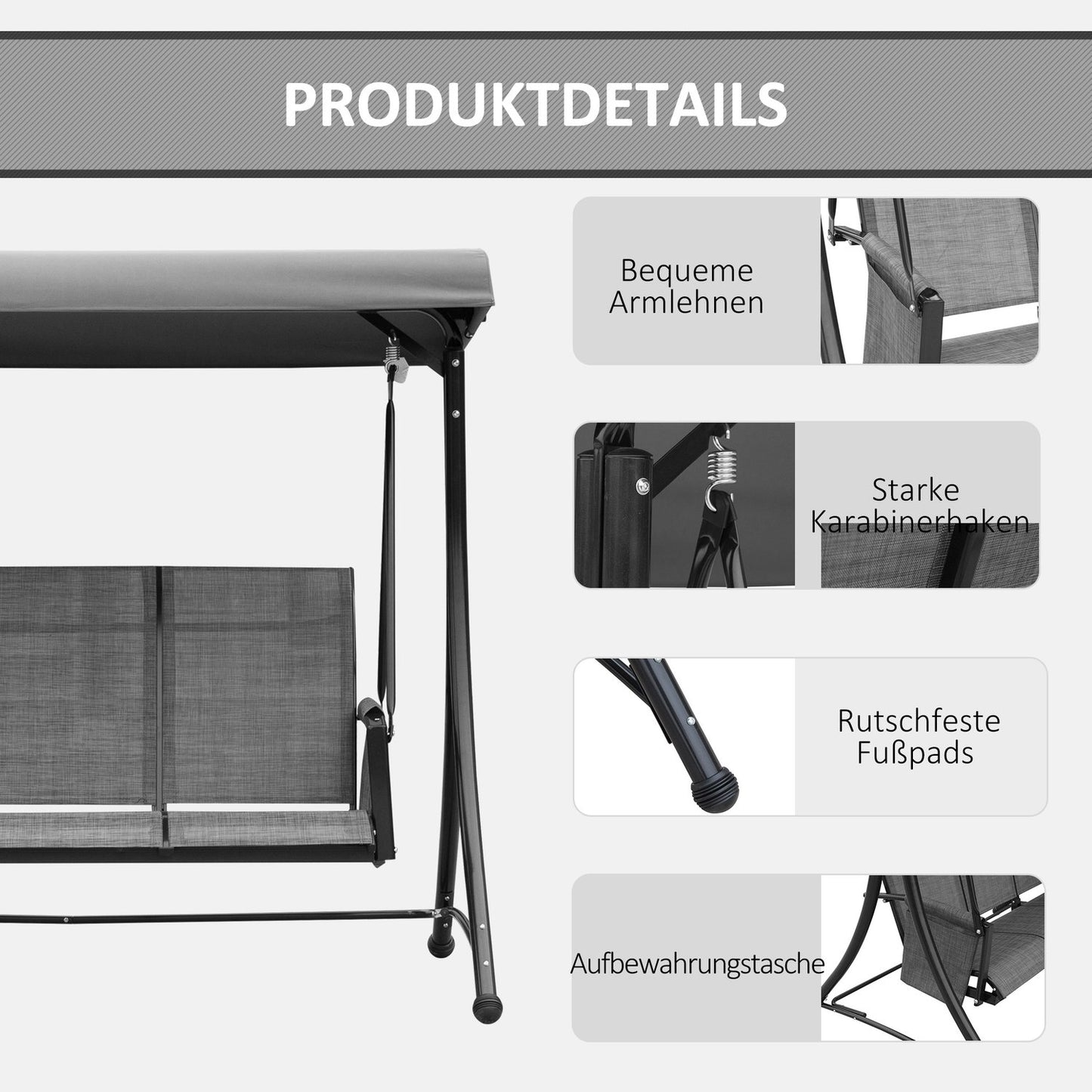 3-seater Veranda swing in aluminum with canopy, gray