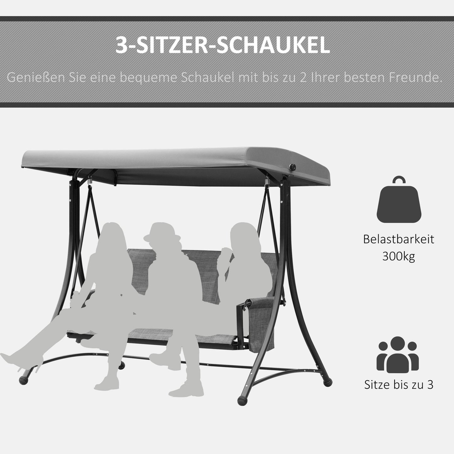 3-seater Veranda swing in aluminum with canopy, gray
