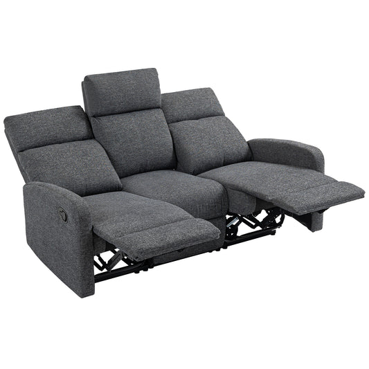 3-Seater Recliner Sofa, Adjustable Backrests, Grey Fabric