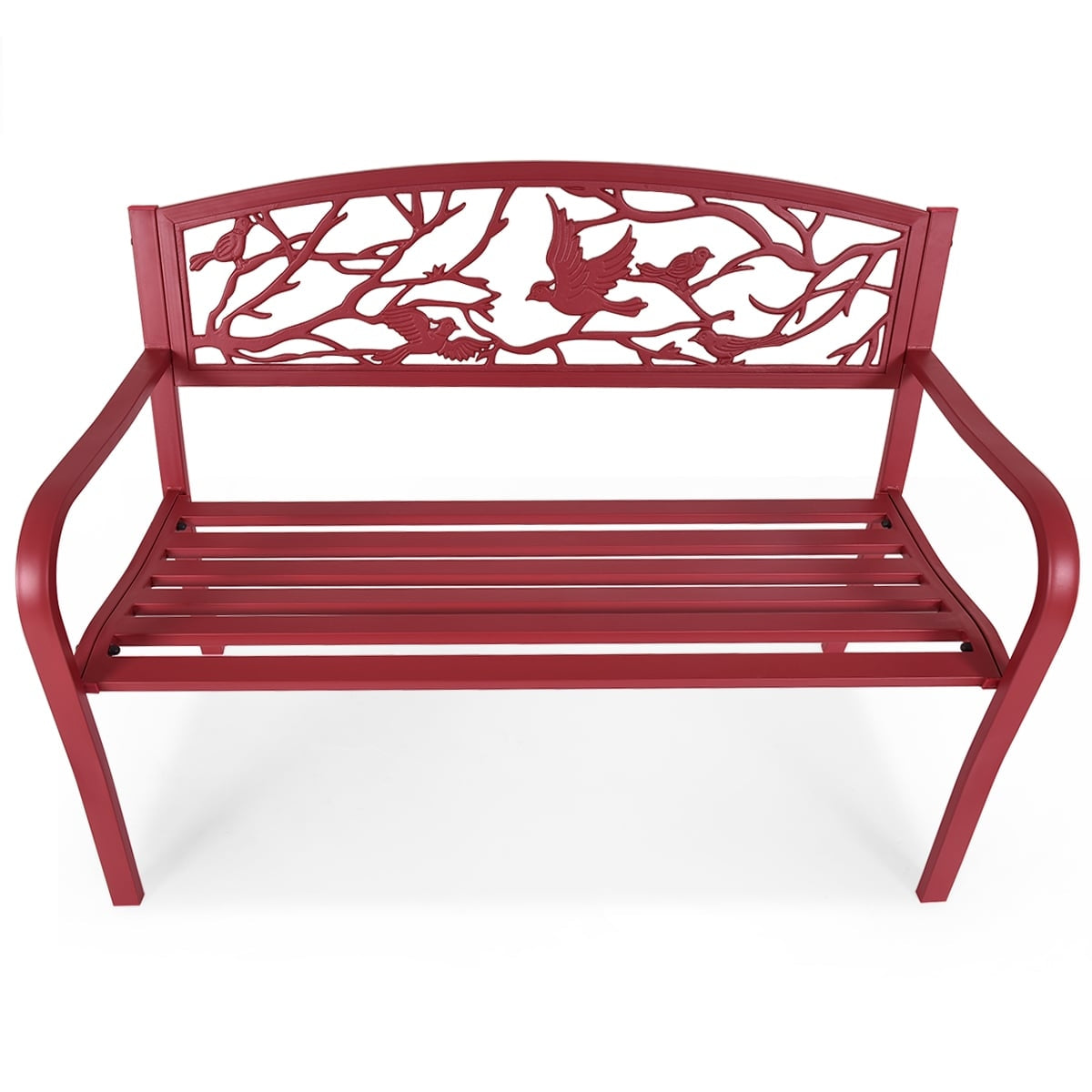 3-Seater Red Cast Iron Garden Bench with Backrest
