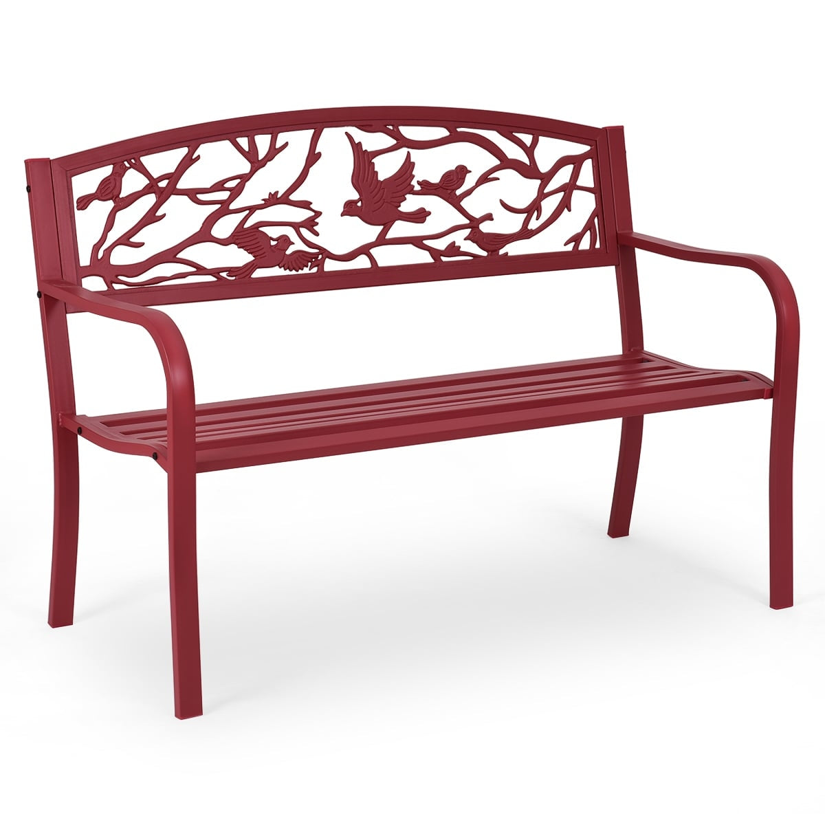 3-Seater Red Cast Iron Garden Bench with Backrest