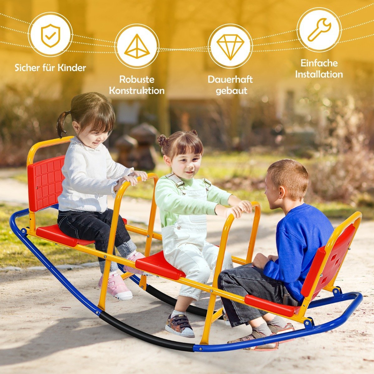 3 Seater Rocking Rocker Children's Rocker with Handles Heavy Duty Metal Children's Rocker 136 x 39 x 60 cm Colorful