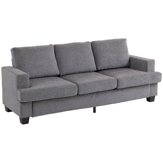 3-Seater Sofa, Grey Fabric Upholstery, Steel Frame