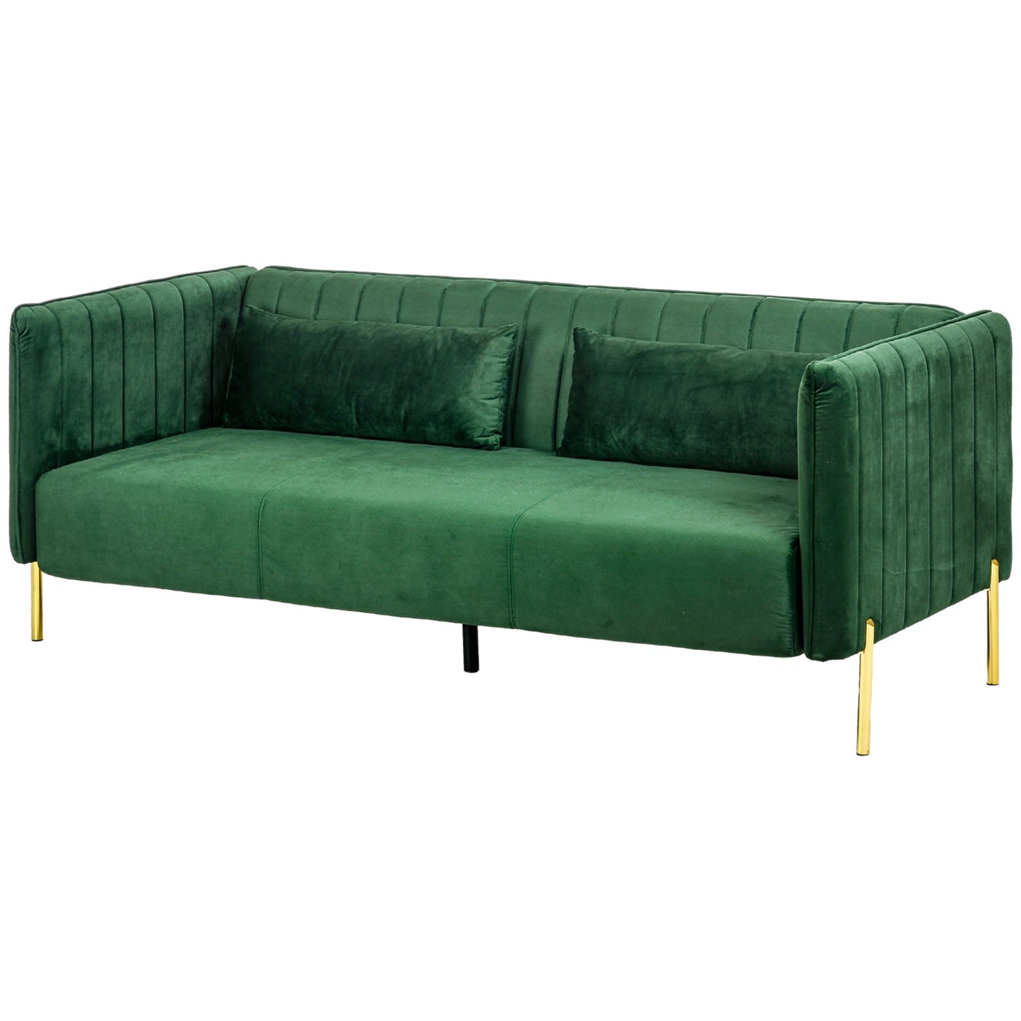 Green 3-seat sofa in velvet look with armrests, 200 Cm