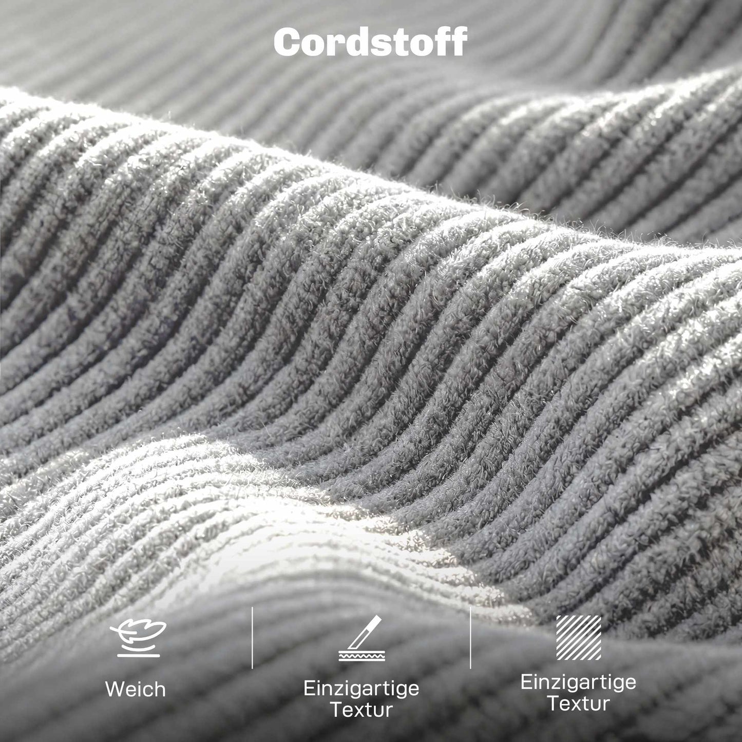 3-Seater Sofa, High-Density Foam, Cord Fabric, 188 cm