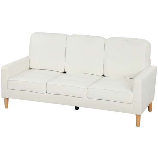 3-Seater Sofa, Thick Cushions, Rubberwood, Cream Fabric
