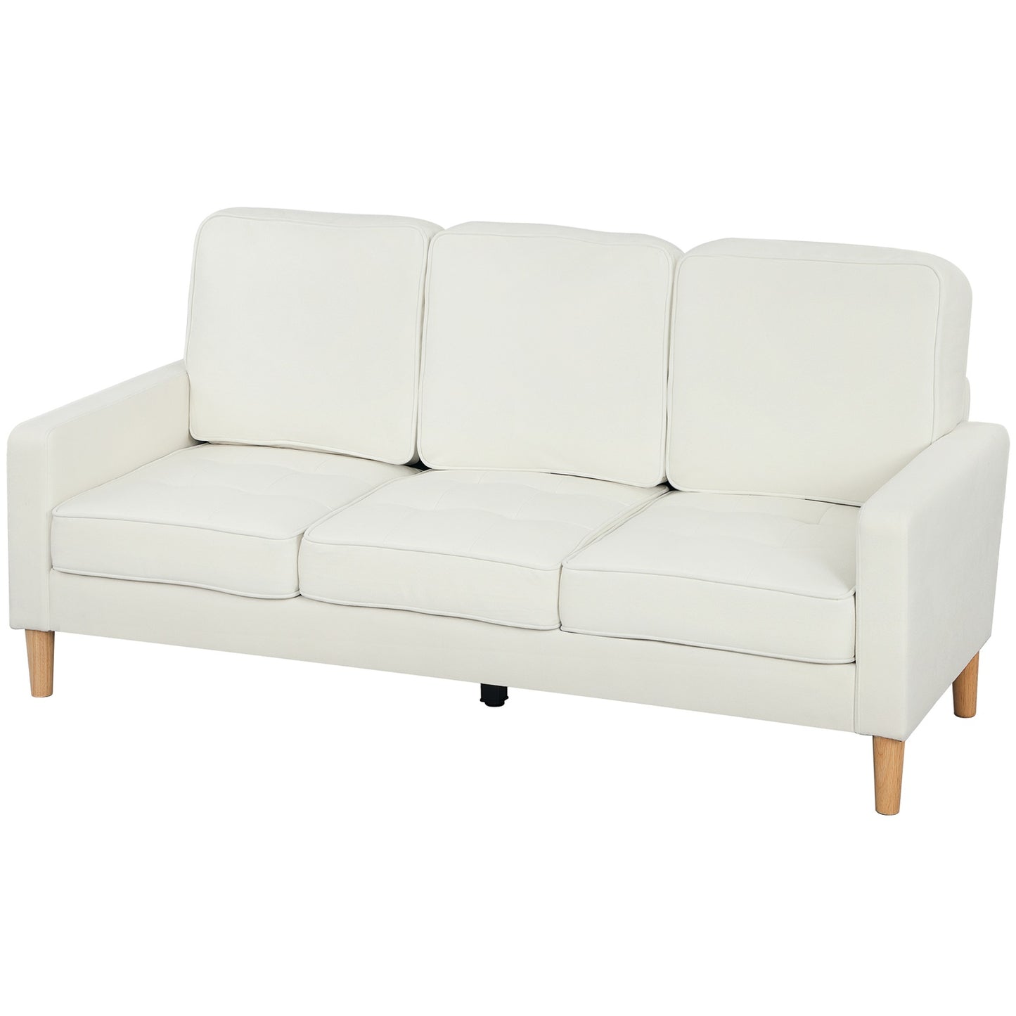 3-Seater Sofa, Thick Cushions, Rubberwood, Cream Fabric