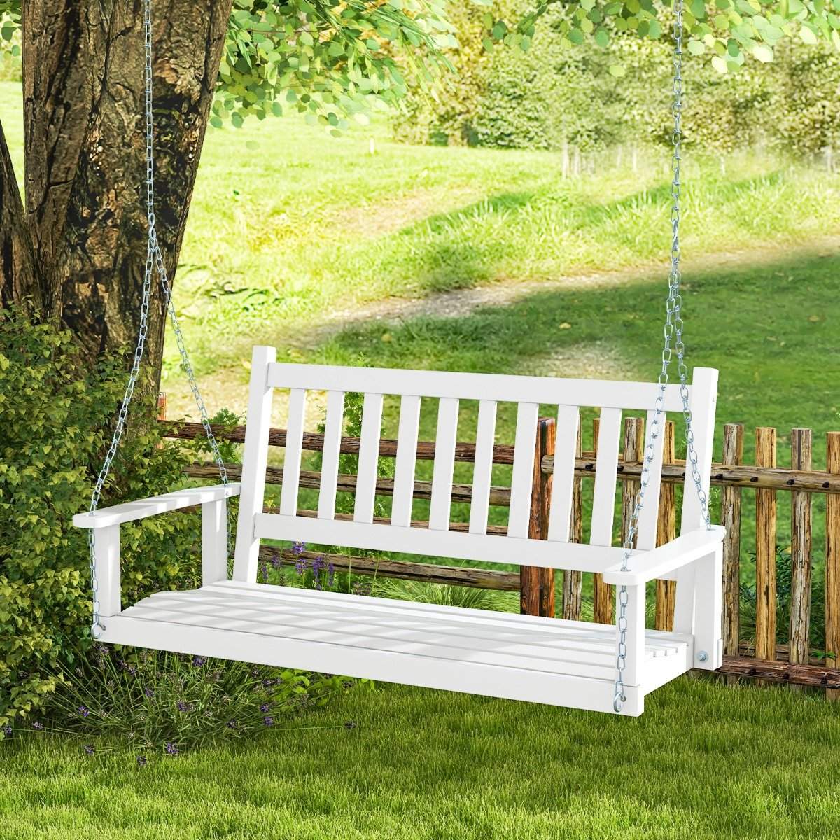 3-Seater Solid Wood Porch Swing, 360 kg Capacity, White